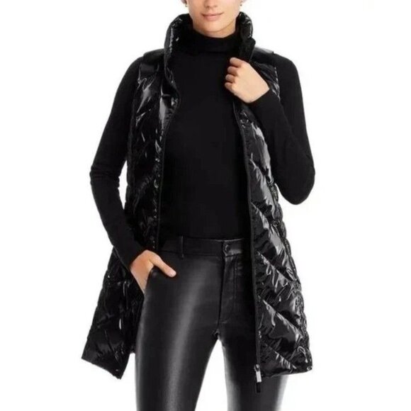 NWT Anorak Down Chevron Black Glossy Quilted Vest Size  S $180 - Picture 2 of 6